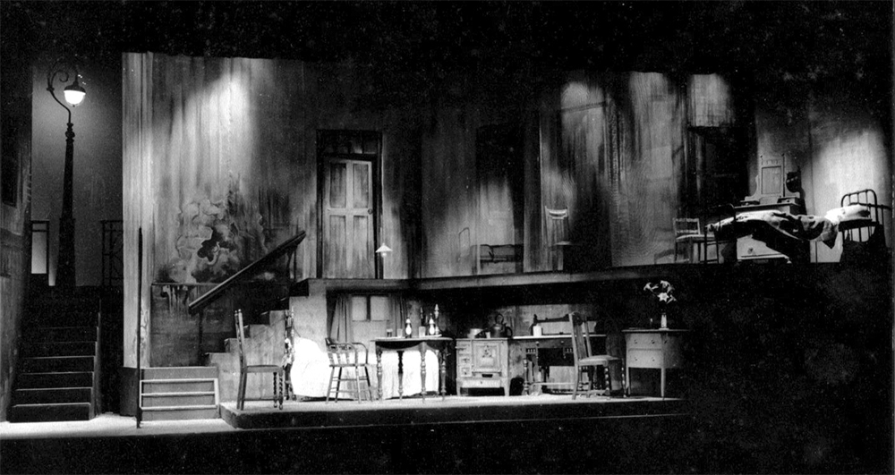 S. Ostoja-Kotkowski’s set for the world première of The Ham Funeral by Patrick White, directed by John Tasker, November 1961. (photograph by Hedley Cullen, courtesy of the University of Adelaide Archive Collection)